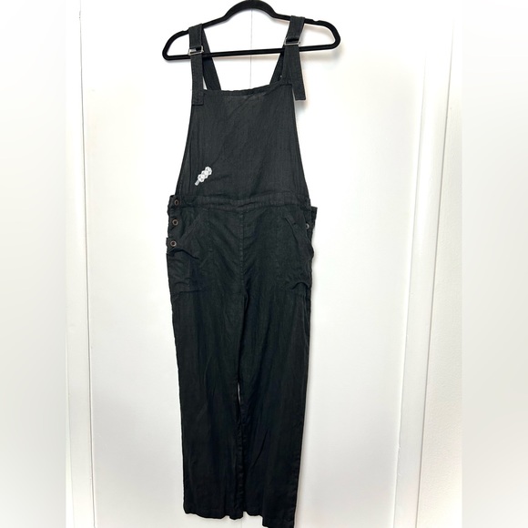 Lily Ashwell Linen Overalls Jumpsuit Slim Leg Black - Picture 1 of 8